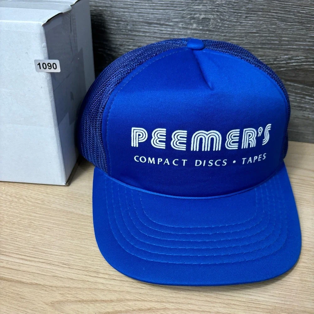 Vintage Peemers Hat Cap Snapback Blue‎ Foam Trucker Compact Discs Tapes